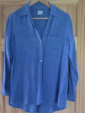 Sigrid Olsen Blue Button-Up Shirt - Single Chest Pocket